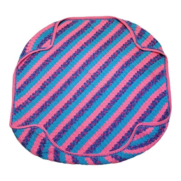 Vintage Crochet Pink Blue Diagonal Stripe Afghan Blanket Throw Granny Square 48" - Picture 4 of 6